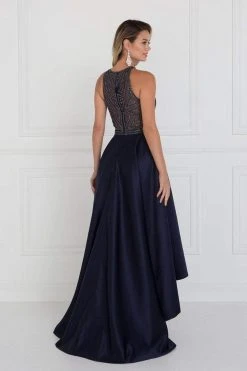 Elizabeth K - GL1501 Jewel Embellished Mikado High Low Dress