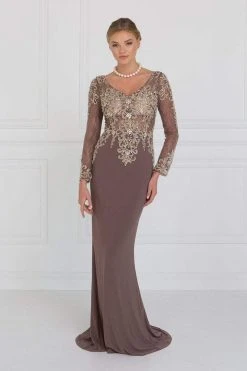 Formal Gowns Elizabeth K - GL1502 Jewel Embellished Long Sleeves Fitted Dress 9 Formal Gowns Elizabeth K - GL1502 Jewel Embellished Long Sleeves Fitted Dress