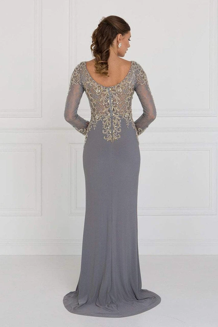 Formal Gowns Elizabeth K - GL1502 Jewel Embellished Long Sleeves Fitted Dress 4 Formal Gowns Elizabeth K - GL1502 Jewel Embellished Long Sleeves Fitted Dress