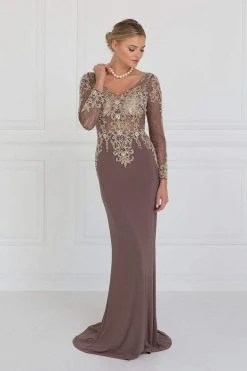 Formal Gowns Elizabeth K - GL1502 Jewel Embellished Long Sleeves Fitted Dress 8 Formal Gowns Elizabeth K - GL1502 Jewel Embellished Long Sleeves Fitted Dress