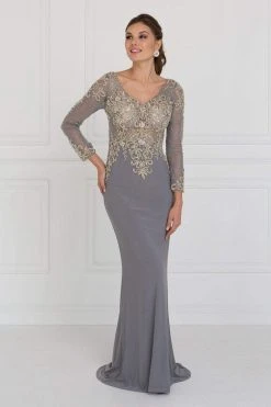 Formal Gowns Elizabeth K - GL1502 Jewel Embellished Long Sleeves Fitted Dress