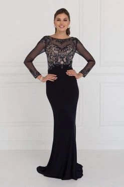 Elizabeth K - GL1506 Sheer Long Sleeves Sequined Evening Dress Formal Gowns