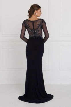 Elizabeth K - GL1506 Sheer Long Sleeves Sequined Evening Dress Formal Gowns