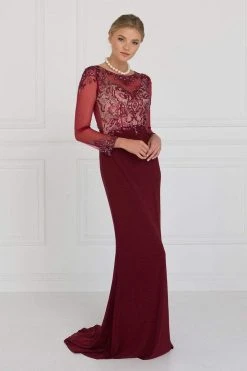 Elizabeth K - GL1506 Sheer Long Sleeves Sequined Evening Dress Formal Gowns