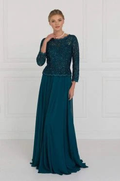 Formal Gowns Elizabeth K - GL1509 Scalloped Quarter Sleeve Lace Bodice A-Line Gown 10 Formal Gowns Elizabeth K - GL1509 Scalloped Quarter Sleeve Lace Bodice A-Line Gown