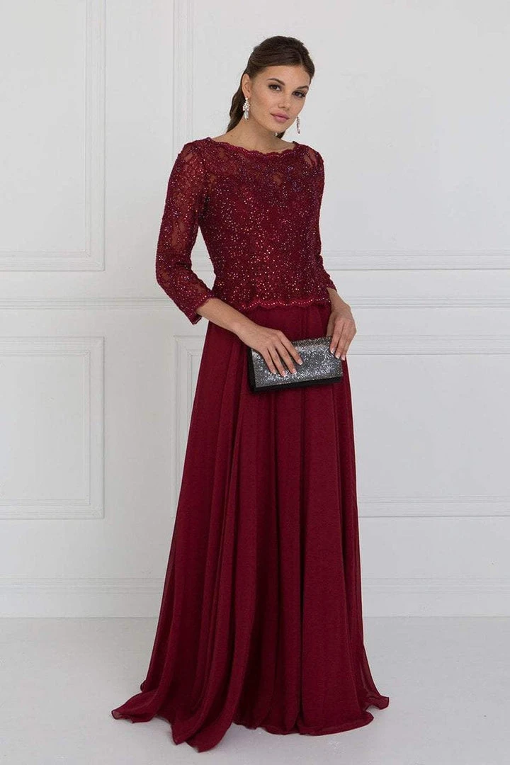 Formal Gowns Elizabeth K - GL1509 Scalloped Quarter Sleeve Lace Bodice A-Line Gown 7 Formal Gowns Elizabeth K - GL1509 Scalloped Quarter Sleeve Lace Bodice A-Line Gown