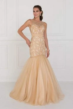 Formal Gowns Elizabeth K - GL1510 Sleeveless Fitted Tulle Trumpet Gown