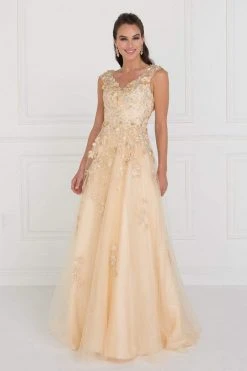 Formal Gowns Elizabeth K - GL1517 Floral Embroidered Cap Sleeves Gown