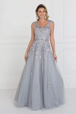Formal Gowns Elizabeth K - GL1517 Floral Embroidered Cap Sleeves Gown
