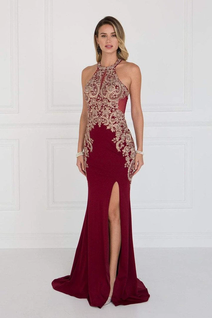 Elizabeth K - GL1519 Jeweled Gilt Lace High Halter Gown Formal Gowns 8 Elizabeth K - GL1519 Jeweled Gilt Lace High Halter Gown Formal Gowns