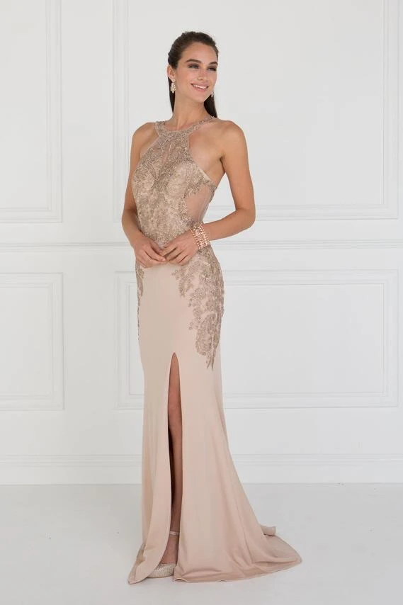 Elizabeth K - GL1519 Jeweled Gilt Lace High Halter Gown Formal Gowns 7 Elizabeth K - GL1519 Jeweled Gilt Lace High Halter Gown Formal Gowns