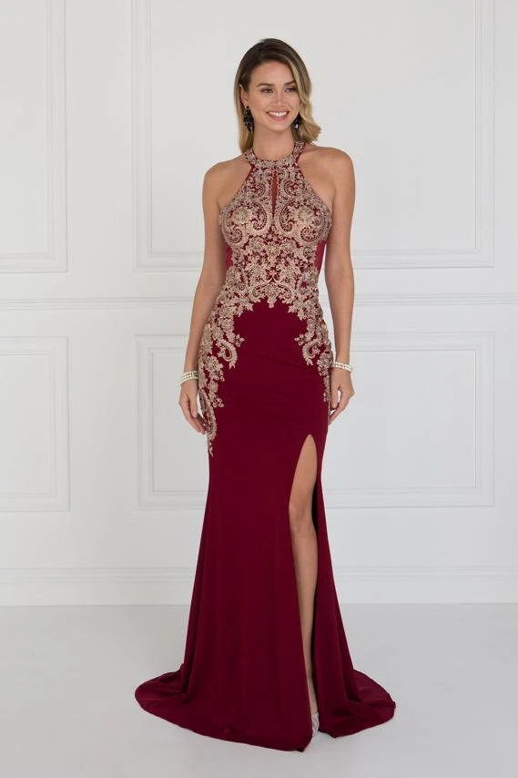 Elizabeth K - GL1519 Jeweled Gilt Lace High Halter Gown Formal Gowns 9 Elizabeth K - GL1519 Jeweled Gilt Lace High Halter Gown Formal Gowns