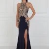 Elizabeth K - GL1519 Jeweled Gilt Lace High Halter Gown Formal Gowns