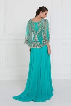 Formal Gowns Elizabeth K - GL1527 Chiffon Dress With Embroidered Cape Sleeves