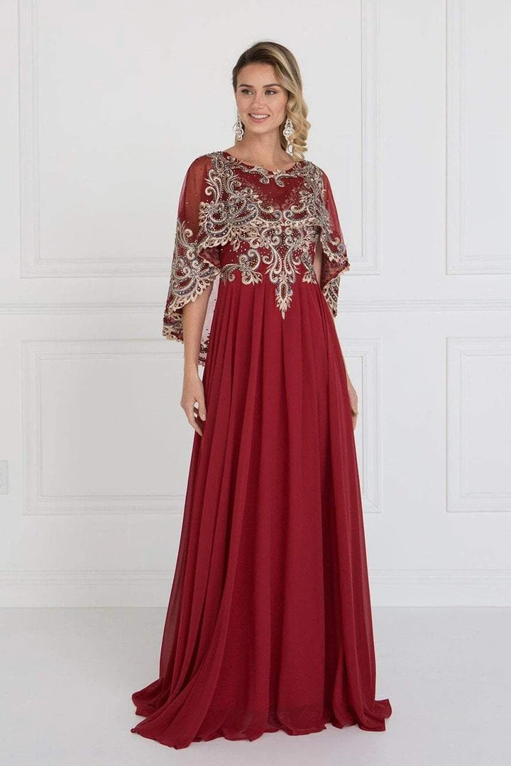 Formal Gowns Elizabeth K - GL1527 Chiffon Dress With Embroidered Cape Sleeves 5 Formal Gowns Elizabeth K - GL1527 Chiffon Dress With Embroidered Cape Sleeves