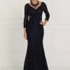 Formal Gowns Elizabeth K - GL1532 Lace Wide V-neck Sheath Dress