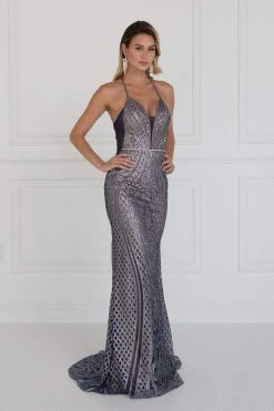 Elizabeth K - GL1546 Embellished Deep V-neck Sheath Dress Formal Gowns 11 Elizabeth K - GL1546 Embellished Deep V-neck Sheath Dress Formal Gowns