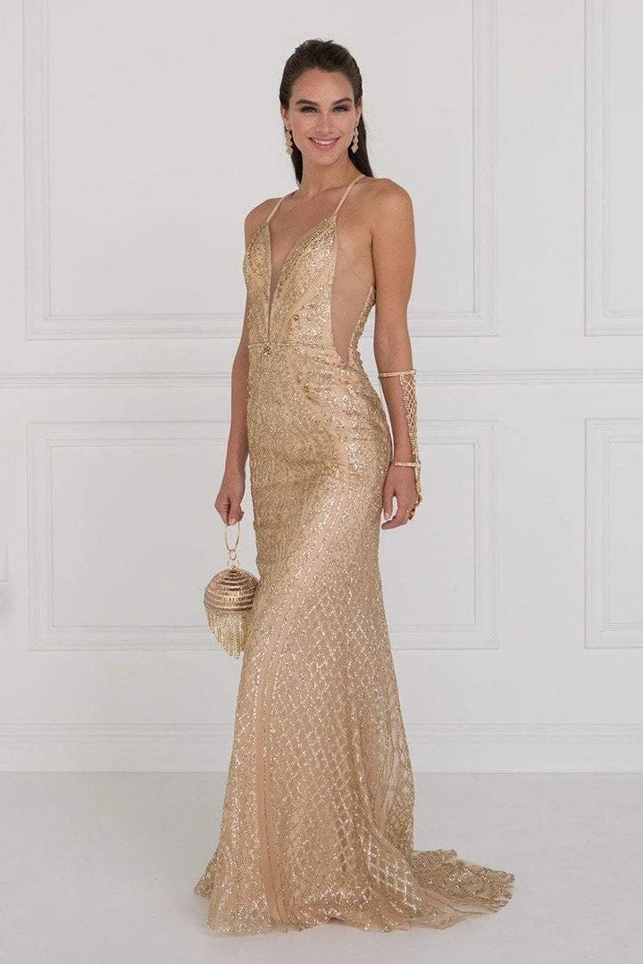 Elizabeth K - GL1546 Embellished Deep V-neck Sheath Dress Formal Gowns 3 Elizabeth K - GL1546 Embellished Deep V-neck Sheath Dress Formal Gowns