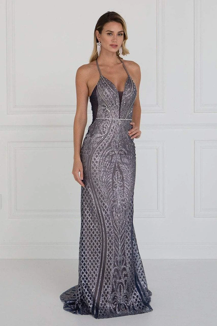 Elizabeth K - GL1546 Embellished Deep V-neck Sheath Dress Formal Gowns 5 Elizabeth K - GL1546 Embellished Deep V-neck Sheath Dress Formal Gowns