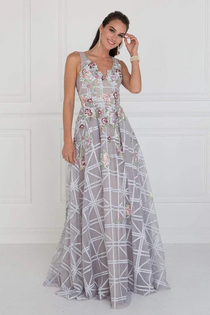 Elizabeth K - GL1550 Floral Embroidered Lattice Tulle A-Line Gown Formal Gowns 4 Elizabeth K - GL1550 Floral Embroidered Lattice Tulle A-Line Gown Formal Gowns