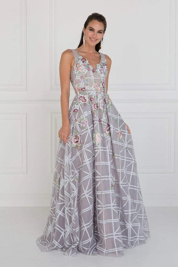 Elizabeth K - GL1550 Floral Embroidered Lattice Tulle A-Line Gown Formal Gowns 3 Elizabeth K - GL1550 Floral Embroidered Lattice Tulle A-Line Gown Formal Gowns