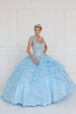 Formal Gowns Elizabeth K - GL1551 Jeweled Sweetheart Ruffled Ballgown With Bolero