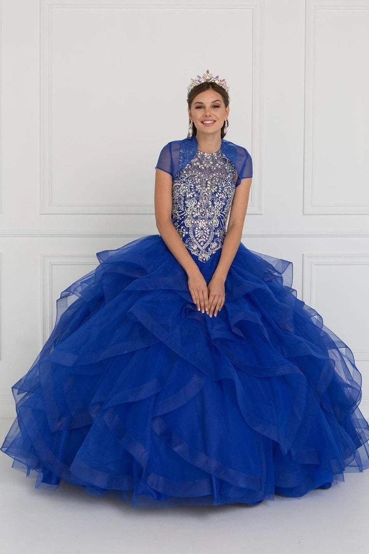 Elizabeth K - GL1553 Bejeweled Ruffled Ballgown With Sheer Bolero 5 Elizabeth K - GL1553 Bejeweled Ruffled Ballgown With Sheer Bolero