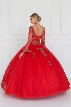 Elizabeth K - GL1561 Embellished Sheer Long Bell Sleeve Ballgown 8 Elizabeth K - GL1561 Embellished Sheer Long Bell Sleeve Ballgown