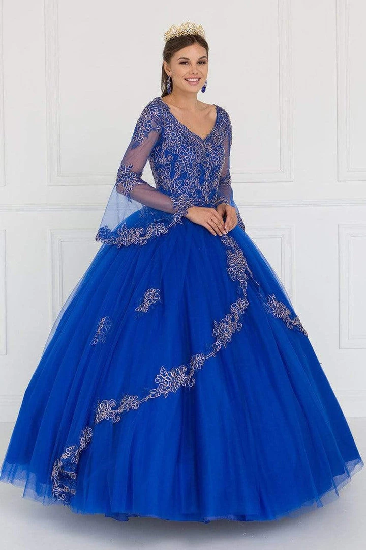Elizabeth K - GL1561 Embellished Sheer Long Bell Sleeve Ballgown 6 Elizabeth K - GL1561 Embellished Sheer Long Bell Sleeve Ballgown