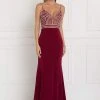 Elizabeth K - GL1562 Beaded V-neck Jersey Sheath Dress