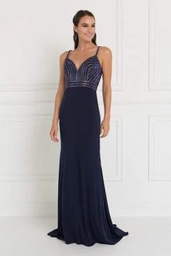 Elizabeth K - GL1562 Beaded V-neck Jersey Sheath Dress 10 Elizabeth K - GL1562 Beaded V-neck Jersey Sheath Dress