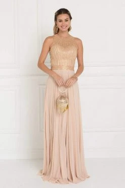 Formal Gowns Elizabeth K - GL1563 Gilded Illusion Halter Chiffon A-line Dress