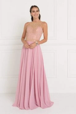 Formal Gowns Elizabeth K - GL1563 Gilded Illusion Halter Chiffon A-line Dress 8 Formal Gowns Elizabeth K - GL1563 Gilded Illusion Halter Chiffon A-line Dress