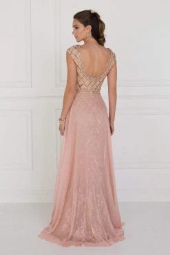 Formal Gowns Elizabeth K - GL1577 Embellished Illusion Bateau Dress With Overlay 6 Formal Gowns Elizabeth K - GL1577 Embellished Illusion Bateau Dress With Overlay