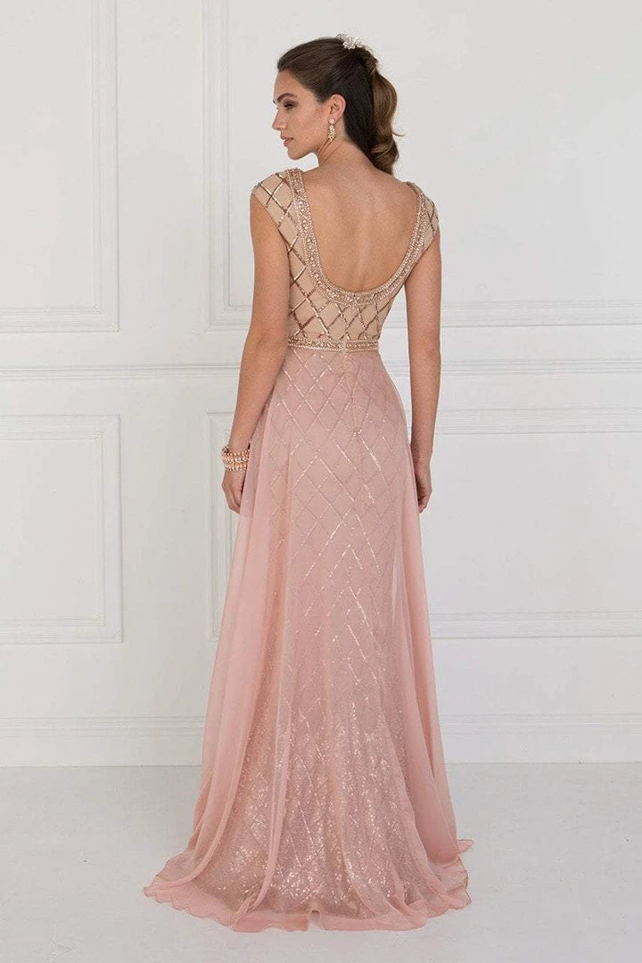 Formal Gowns Elizabeth K - GL1577 Embellished Illusion Bateau Dress With Overlay 4 Formal Gowns Elizabeth K - GL1577 Embellished Illusion Bateau Dress With Overlay