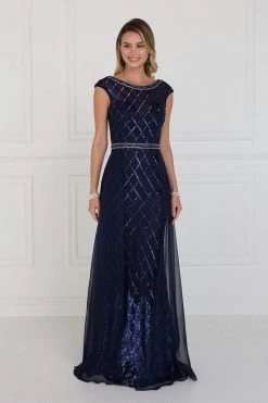 Formal Gowns Elizabeth K - GL1577 Embellished Illusion Bateau Dress With Overlay 7 Formal Gowns Elizabeth K - GL1577 Embellished Illusion Bateau Dress With Overlay