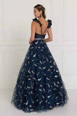 Elizabeth K - GL1578 Ruffled Cap Sleeve Floral Embroidered Ballgown Formal Gowns