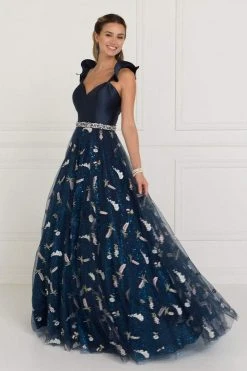 Elizabeth K - GL1578 Ruffled Cap Sleeve Floral Embroidered Ballgown Formal Gowns