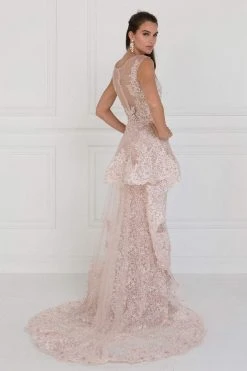 Elizabeth K - GL1582 Cap Sleeve Illusion Paneled Lace Overskirt Gown Formal Gowns