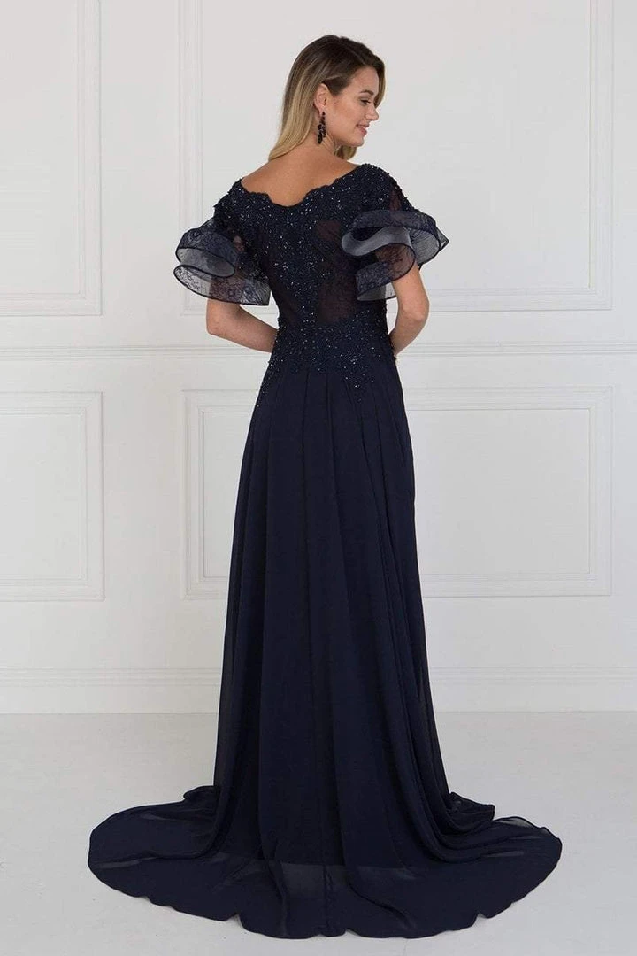 Elizabeth K - GL1587 Short Butterfly Sleeve Floral Lace A-Line Gown 5 Elizabeth K - GL1587 Short Butterfly Sleeve Floral Lace A-Line Gown