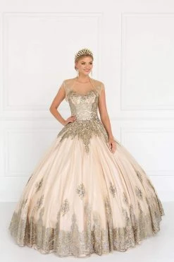 Elizabeth K - GL1590 Embellished Ballgown With Sheer Bolero Formal Gowns