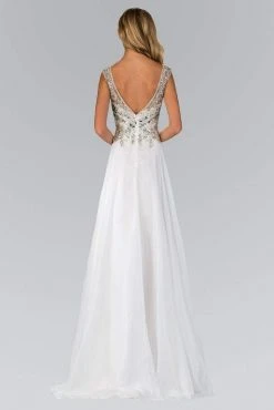 Elizabeth K Bridal Elizabeth K - GL2010 V-neckline Embellished Chiffon A-line Gown Formal Gowns