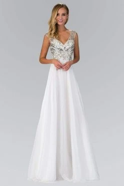 Elizabeth K Bridal Elizabeth K - GL2010 V-neckline Embellished Chiffon A-line Gown Formal Gowns
