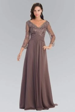 Elizabeth K - GL2015 Lace V-Neck Long Sleeve Gown Formal Gowns