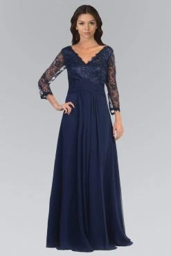 Elizabeth K - GL2015 Lace V-Neck Long Sleeve Gown Formal Gowns