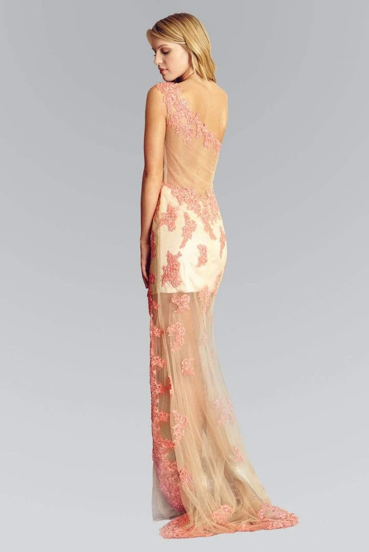 Elizabeth K - GL2051 Laced Asymmetrical Neck Mesh Gown Formal Gowns 5 Elizabeth K - GL2051 Laced Asymmetrical Neck Mesh Gown Formal Gowns