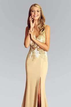 Formal Gowns Elizabeth K - GL2052 Sheer Lace Applique Sheath Gown