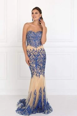 Elizabeth K - GL2055 Laced Sweetheart Mesh Gown Formal Gowns