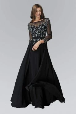 Elizabeth K - GL2057 Embellished Bateau Neck A-Line Gown Formal Gowns