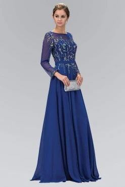 Elizabeth K - GL2057 Embellished Bateau Neck A-Line Gown Formal Gowns